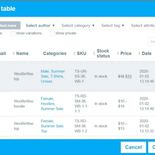 WooCommerce Product Table